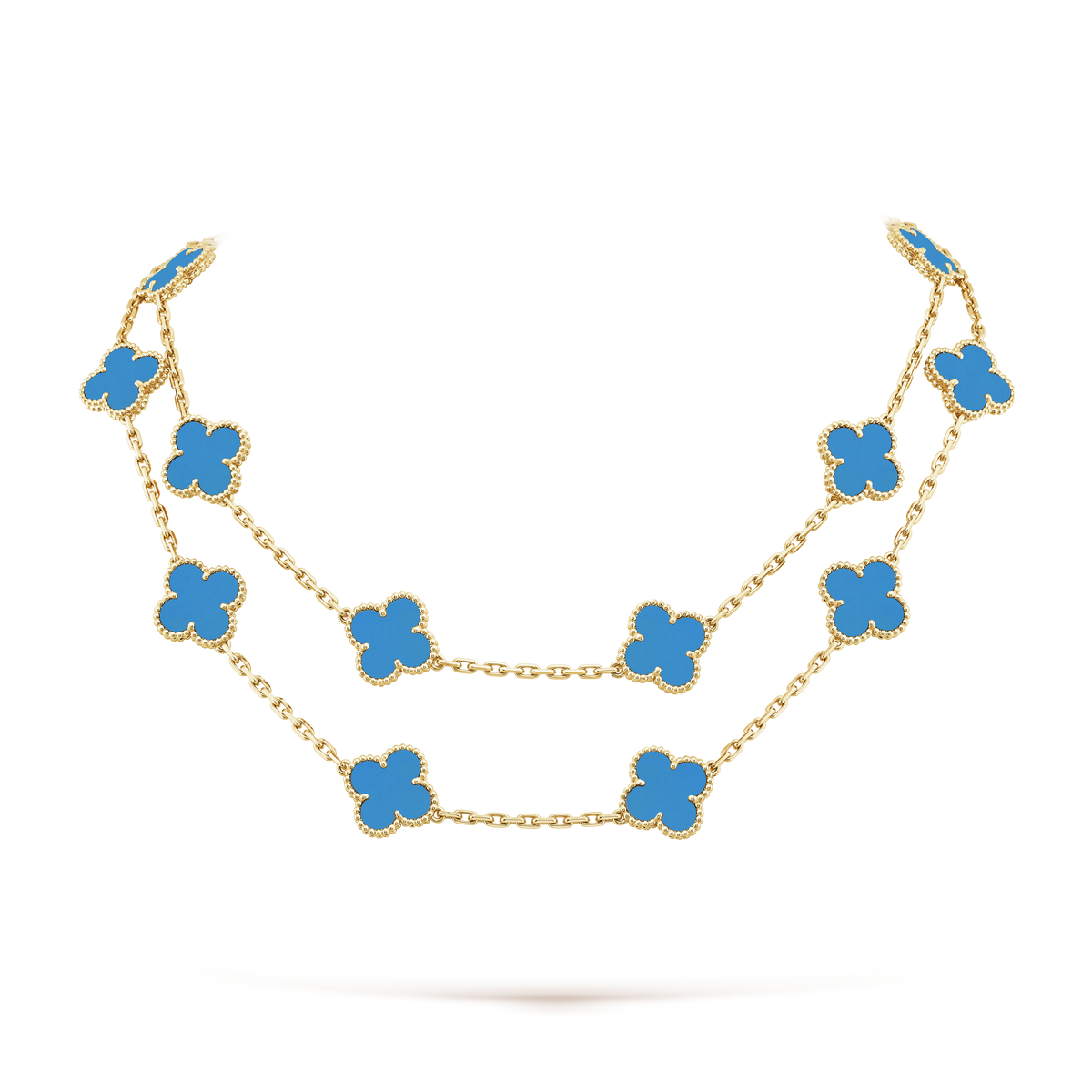 Van Cleef & Arpels Vintage Alhambra Blue Agate 20 Motifs Long Necklace